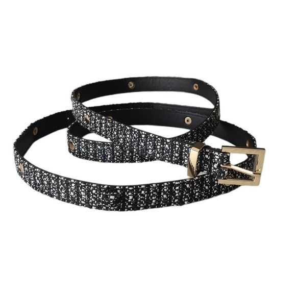 𝅺TORRID Black & White Tweed Skinny Belt Gold Buckle Size Torrid 4 /26/4X NWOT - Picture 5 of 8